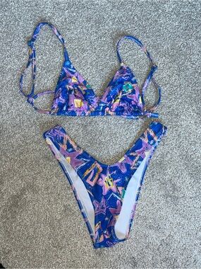 Blue & Pink Star-Print Triangle Bikini Set